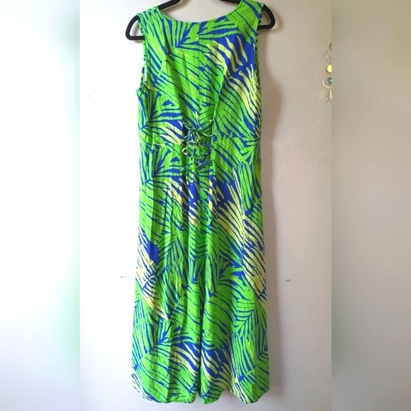 Vintage CAROLINA COLOURS Sleeveless Maxi Dress, Tropical Print, Lace-up, 16W - Picture 4 of 8